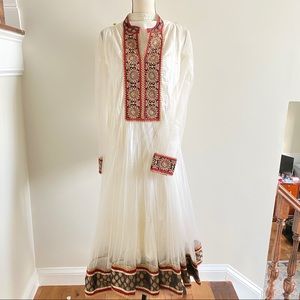 White Long Sleeve Indian Anarkali